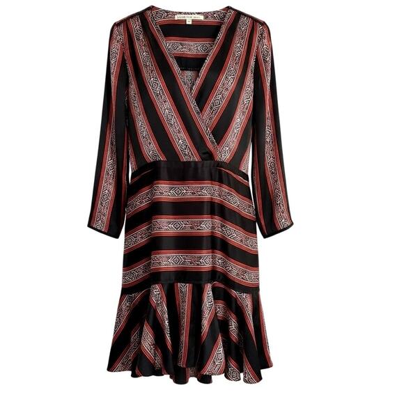 Veronica Beard Ivy Flounce Silk Wrap Style Dress 6 Red Black Party Boho Indie - Picture 1 of 16